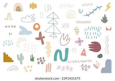 Abstract nature art shapes elements. Pastel color doodle design, summer, season, natural, tropical concept