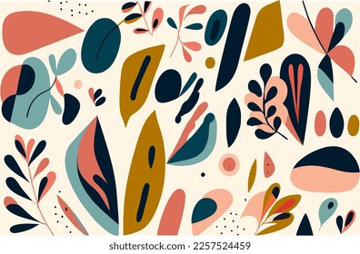 Resumen de fondo vectorial de arte natural. Arte de líneas de papel pintado moderno: follaje boho, hojas tropicales botánicas y patrón floral para la venta de carteles de verano, arte mural, huellas y telas.