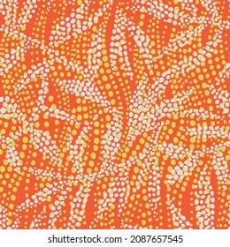 Abstract nature background. Botanical seamless pattern in flat modern manner. Hand drawn foliage in dotted flat style. Leafage silhouettes. Outline contour drawing. Good for fashion, textile, fabric.