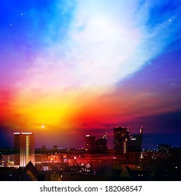 abstract nature background with city and clouds