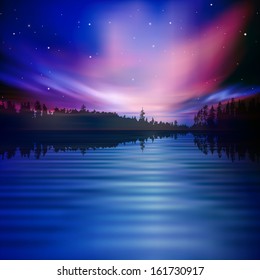 abstract nature background with forest lake and sky