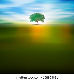abstract nature background with green tree and clouds