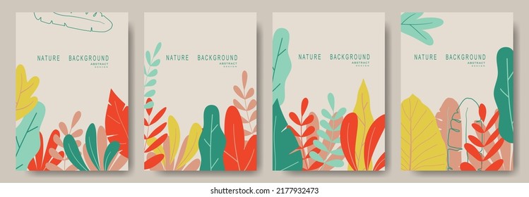 Abstract nature background with leaves and plants. Copy space for text. Vector illustration