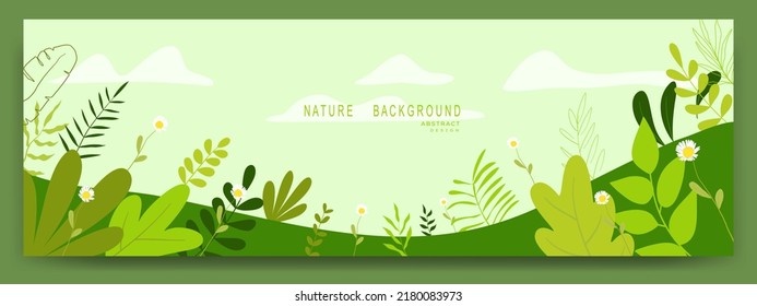 Abstract nature background with leaves and plants. Copy space for text. Vector illustration