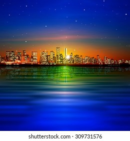 abstract nature background with panorama of vancouver and sunset