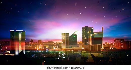 abstract nature background with pink sunset and cityscape