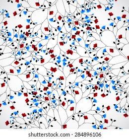Abstract nature background with red and blue flowers. Vector