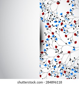 Abstract nature background with red and blue flowers. Vector