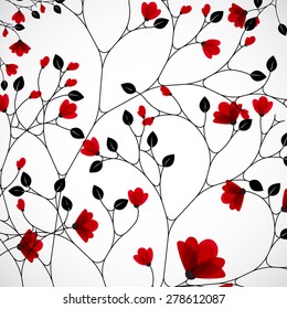 Abstract nature background with red flowers.