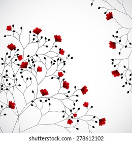 Abstract nature background with red flowers.