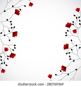 Abstract nature background with red flowers. Vector