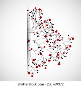 Abstract nature background with red flowers. Vector