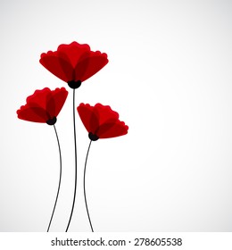 Abstract nature background. Red poppy flowers. Vector