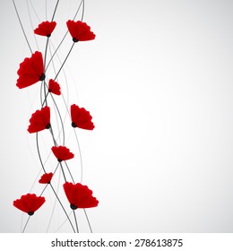 Abstract nature background. Red poppy flowers. Vector