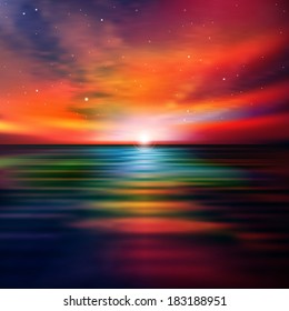 abstract nature background with red sea sunset and clouds