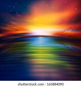 abstract nature background with sea red sunrise