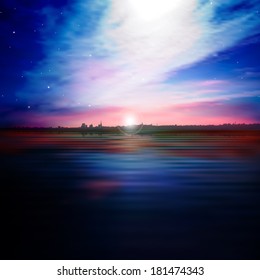 abstract nature background with silhouette of Tallinn and pink sunset