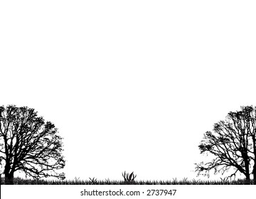 Abstrakter Naturhintergrund mit Silhouettenbäumen und Gras