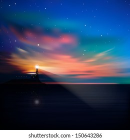 abstract nature background with sunrise and lighthouse
