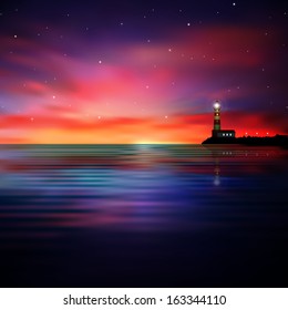 abstract nature background with sunrise and lighthouse