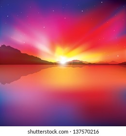 abstract nature background with sunrise and mountains