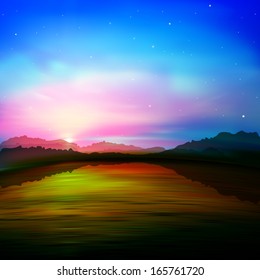 abstract nature background with sunset in mountains