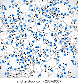 Abstract nature background tree with blue flowers. Vector