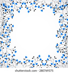 Abstract nature background tree with blue flowers. Vector