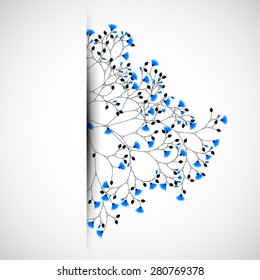 Abstract nature background tree with blue flowers. Vector