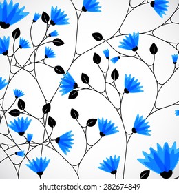 Abstract nature background tree with blue flowers. Vector