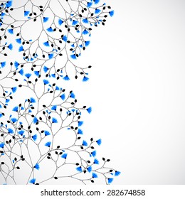 Abstract nature background tree with blue flowers. Vector