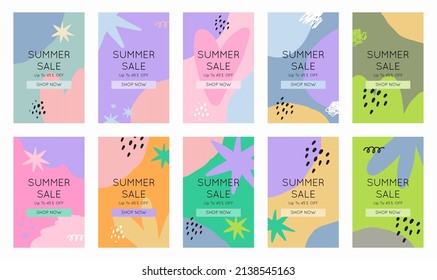 Abstract nature backgrounds for poster, flyer, social media post or stories, template, cover. Print in flat style	
