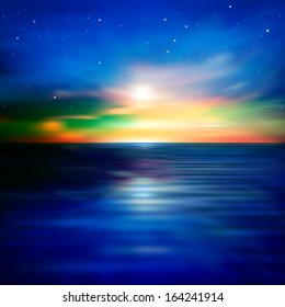 abstract nature blue background with clouds and sea sunrise