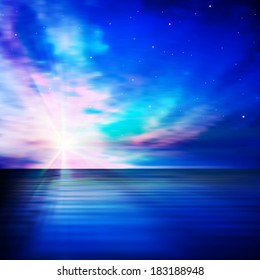 abstract nature blue background with clouds and ocean sunrise