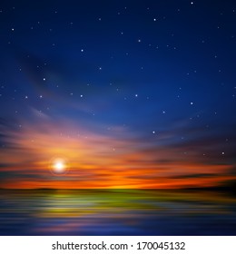 abstract nature blue background with ocean sunset and clouds