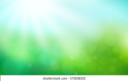 Abstract  nature blurred background and bokeh effect  Green gradient backdrop and sunlight  Ecology concept for your graphic design  banner poster  Vector illustration 