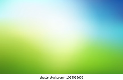 Abstract nature blurred background. Green gradient backdrop with sunlight. Ecology concept for your graphic design, banner or poster. Vector illustration.