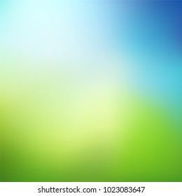 Abstract nature blurred background. Green gradient backdrop with sunlight. Ecology concept for your graphic design, banner or poster. Vector illustration.