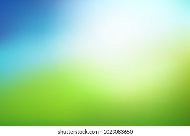 Abstract nature blurred background. Green gradient backdrop with sunlight. Ecology concept for your graphic design, banner or poster. Vector illustration.