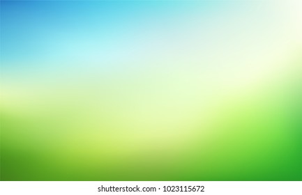 Abstract nature blurred background. Green gradient backdrop with sunlight. Ecology concept for your graphic design, banner or poster. Vector illustration.