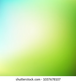 Abstract nature blurred background. Green gradient backdrop with sunlight. Ecology concept for your graphic design, banner or poster. Vector illustration.