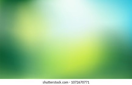 Abstract nature blurred background. Green gradient backdrop with sunlight. Ecology concept for your graphic design, banner or poster. Vector illustration.
