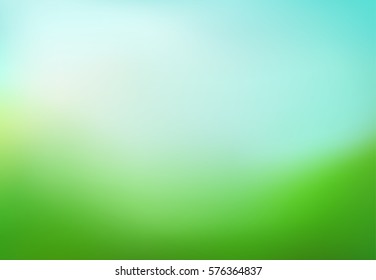Abstract nature blurred background. Green gradient backdrop with sunlight. Ecology concept for your graphic design, banner or poster. Vector illustration.