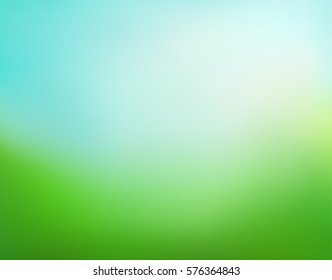 Abstract nature blurred background. Green gradient backdrop with sunlight. Ecology concept for your graphic design, banner or poster. Vector illustration.