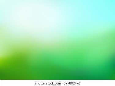 Abstract nature blurred background. Green gradient backdrop with sunlight. Ecology concept for your graphic design, banner or poster. Vector illustration.