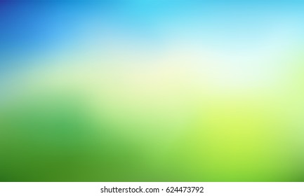 Abstract nature blurred background. Green gradient backdrop with sunlight. Ecology concept for your graphic design, banner or poster. Vector illustration.