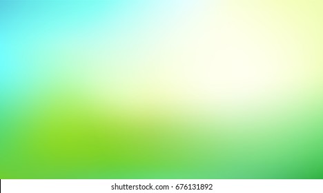 Abstract nature blurred background. Green blue gradient backdrop with sunlight. Ecology concept for your graphic design, banner or poster. Vector illustration.