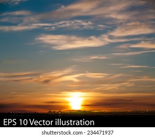 abstract nature clouds background with sunset and silhouette of city