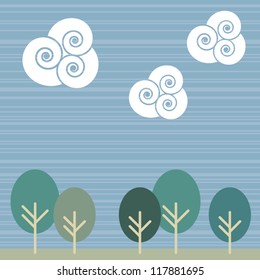 Abstract nature composition with trees and clouds, vector illustration