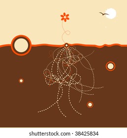 Abstract nature design, flower with roots